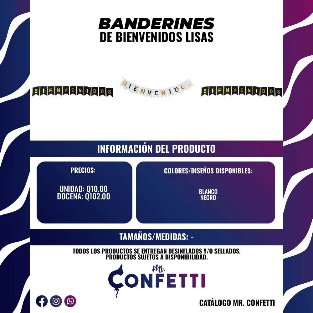 Banderín Bienvenidos liso