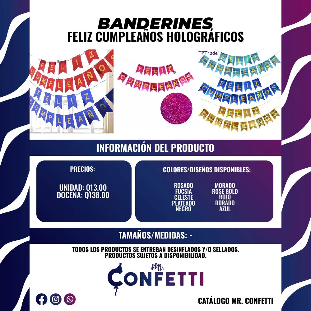 Banderín Feliz Cumpleaños Holográficos
