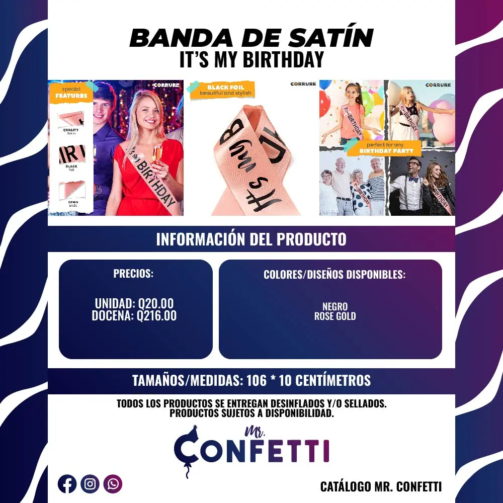 Banda de satín ITS MY BIRTHDAY para cumpleaños