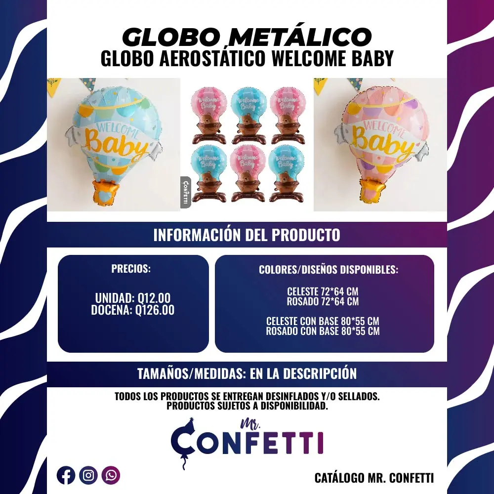 Metálicos de Globo Aerostático Welcome Baby