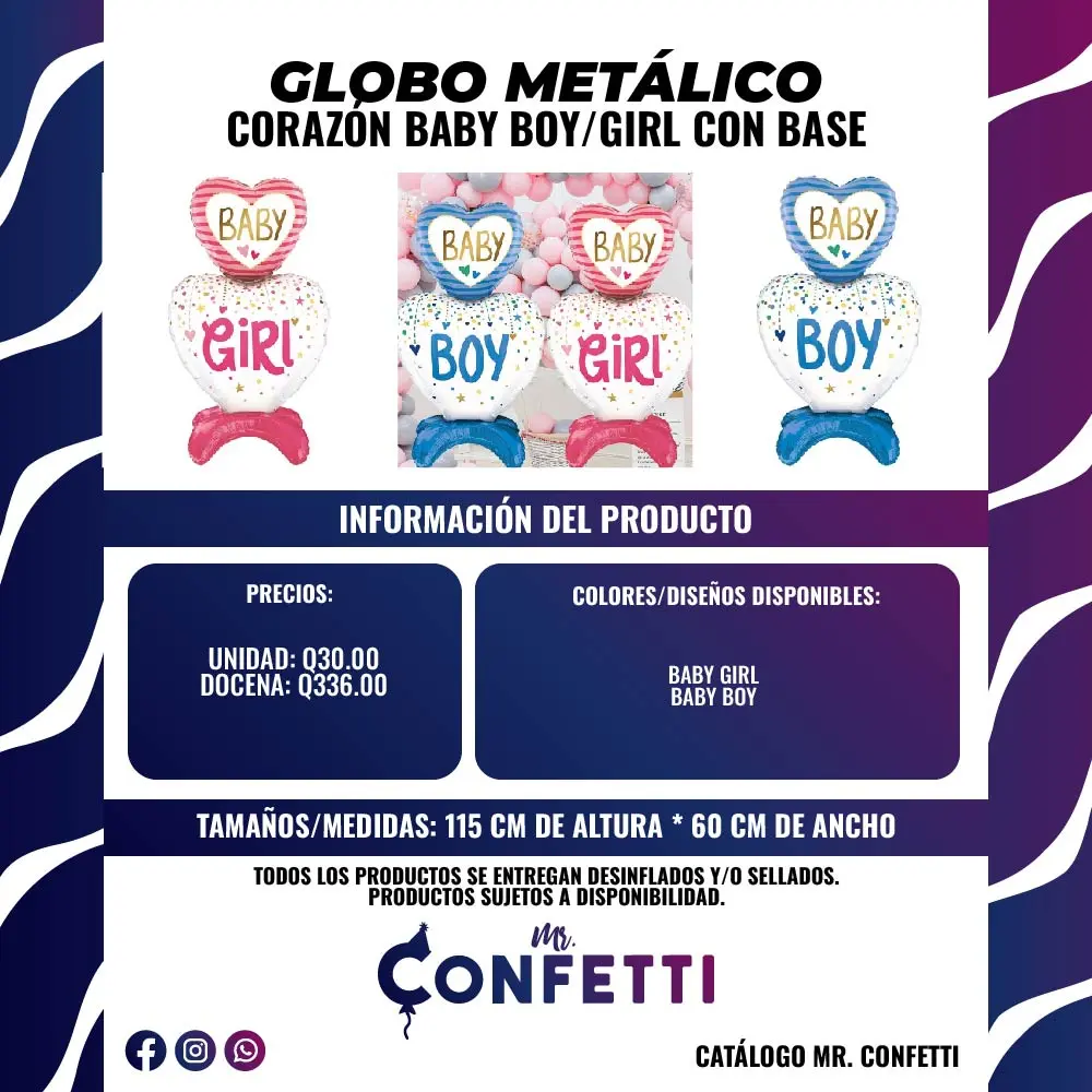 Metálicos de Corazón Baby BOY/GIRL con base