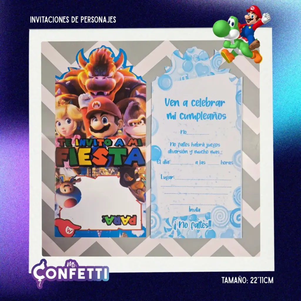 Invitación de personajes 10U Mario Bross