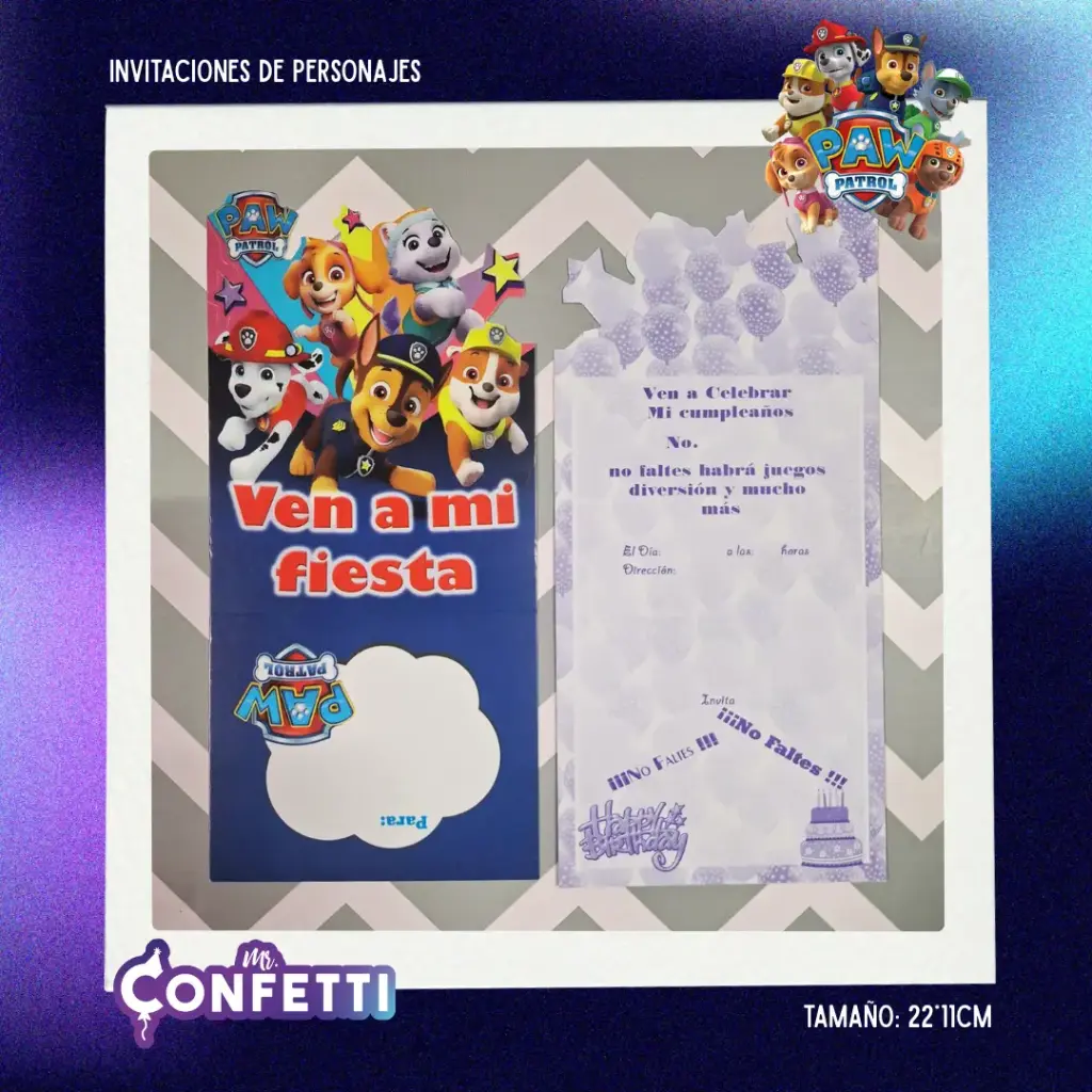 Invitación de personajes 10U Paw Patrol