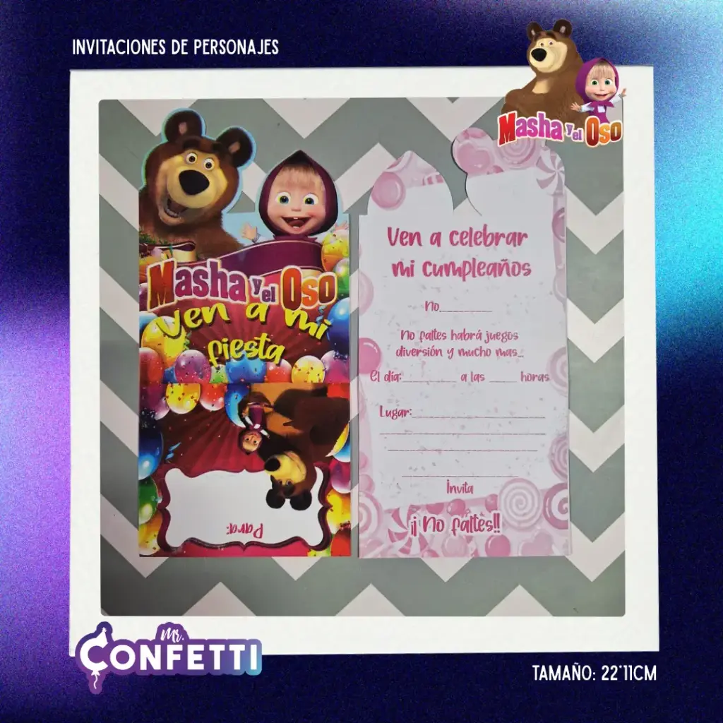Invitación de personajes 10U Masha y el Oso