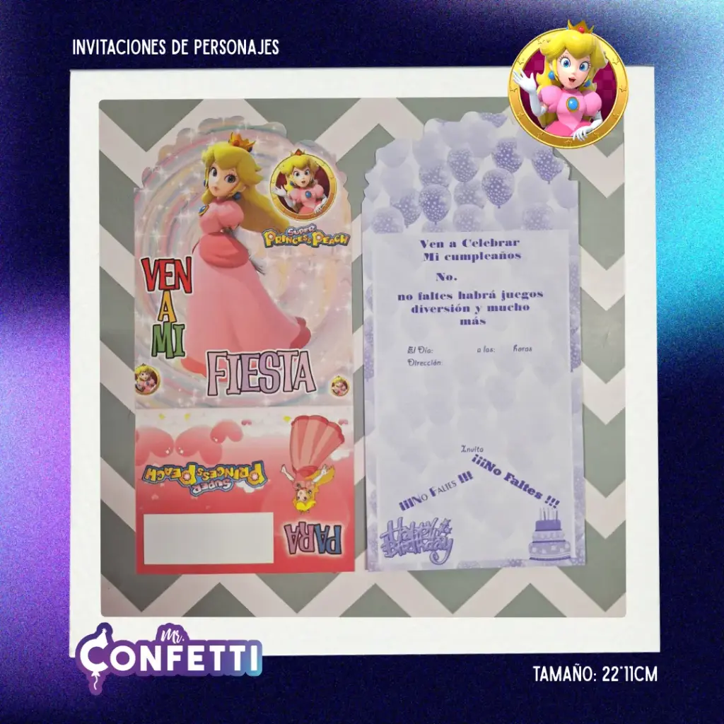 Invitación de personajes 10U Princesa Peach