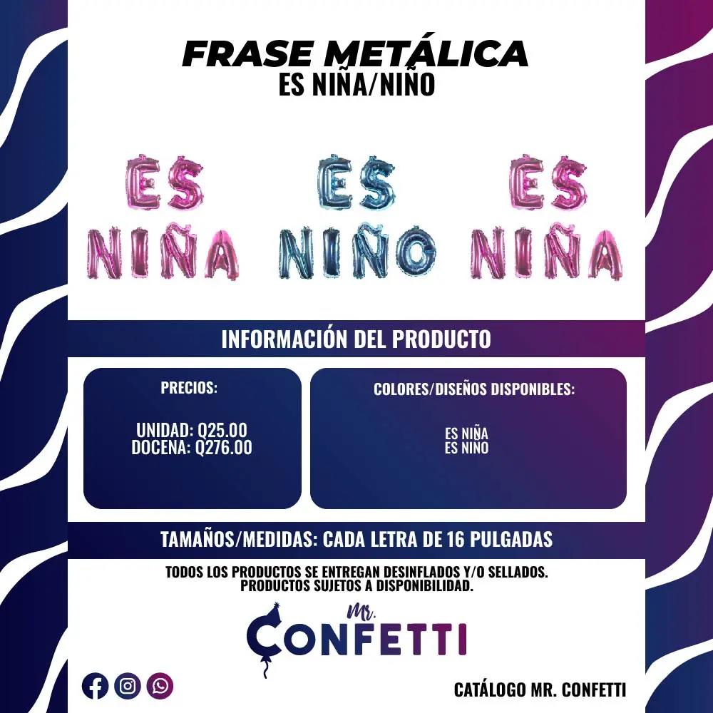 Frase Metálica ES NIÑO / ES NIÑA