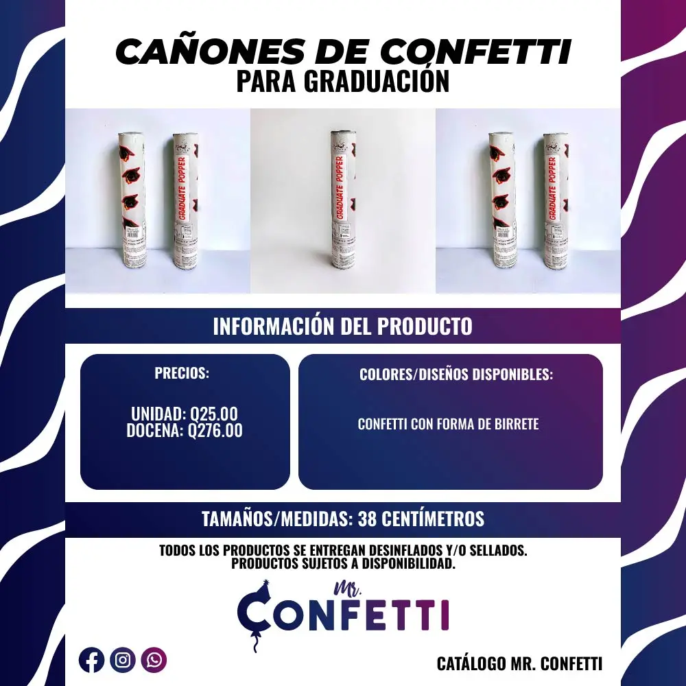 Cañón de Confetti para Graduación Birrete