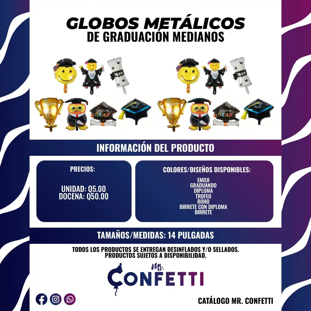 Metálicos #14 Graduación Emoji, Graduando, Diploma, Trofeo, Búho, Birrete