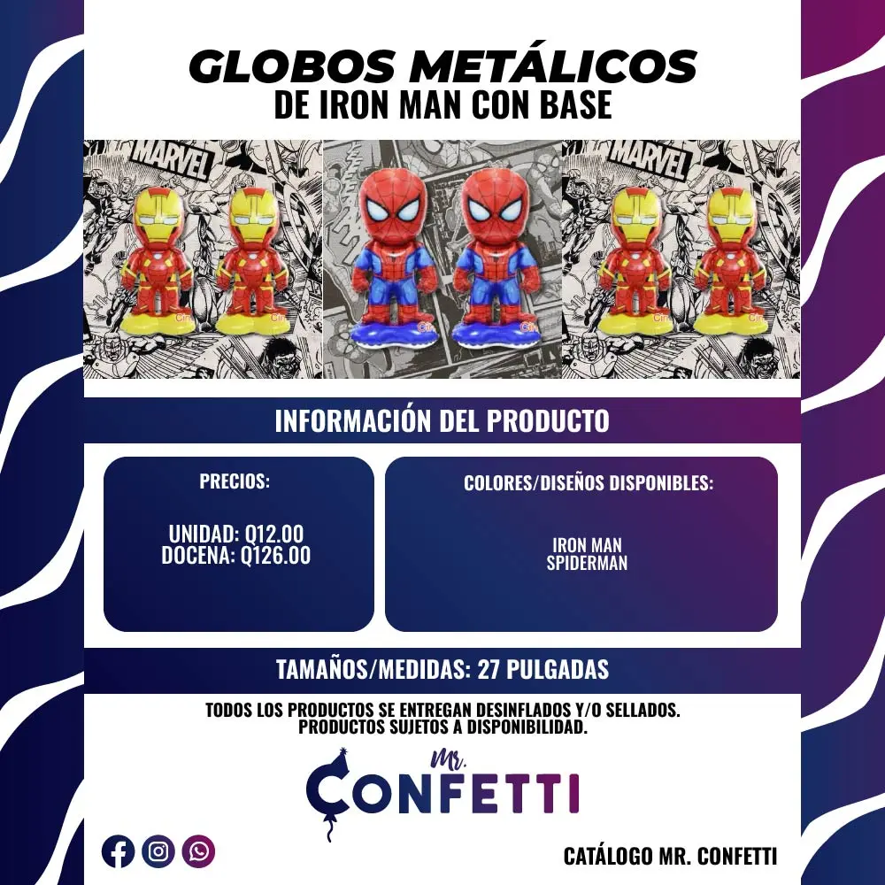 Metálicos de Iron Man y Spiderman con base