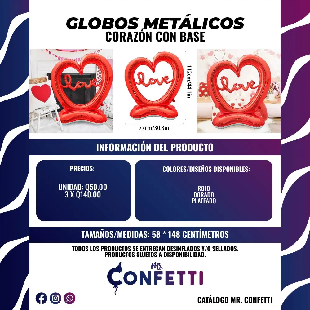 Metálicos de Corazón LOVE con base