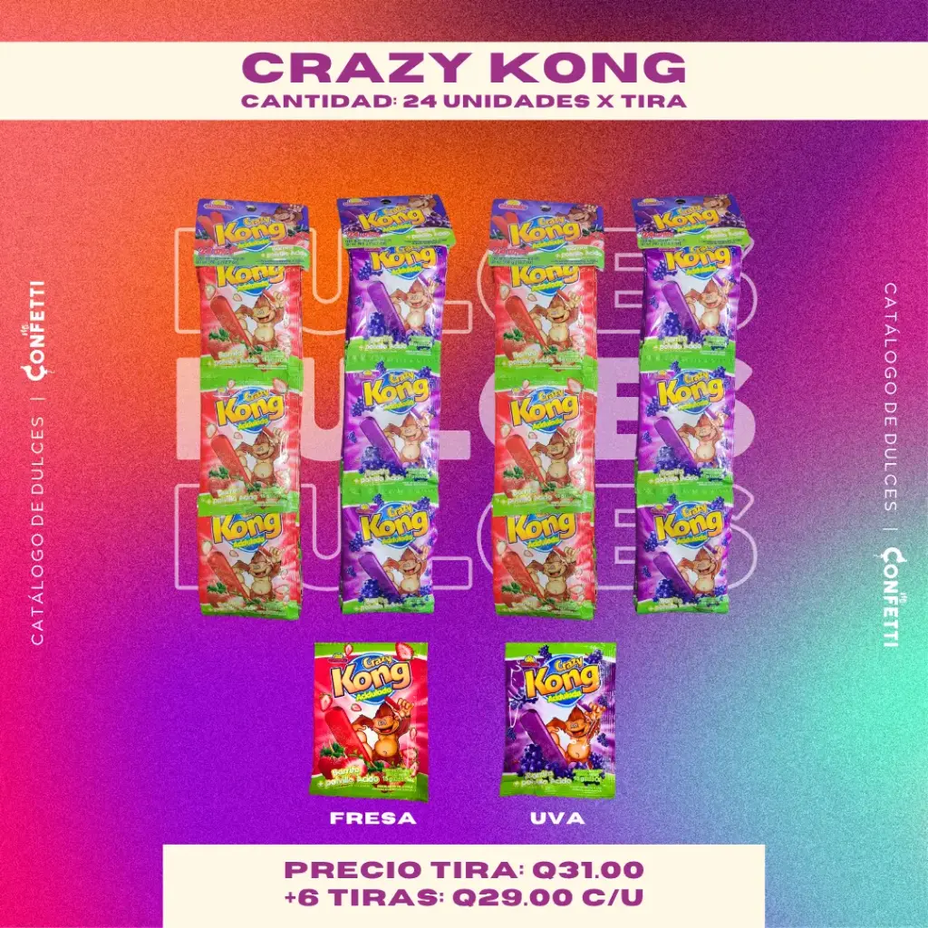 Tira de Crazy Kong 24U. 2 Sabores Disponibles