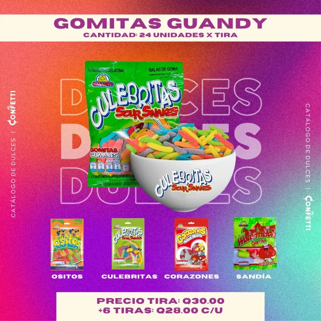 Tira de Gomitas Guandy 24U. 4 Sabores Disponibles