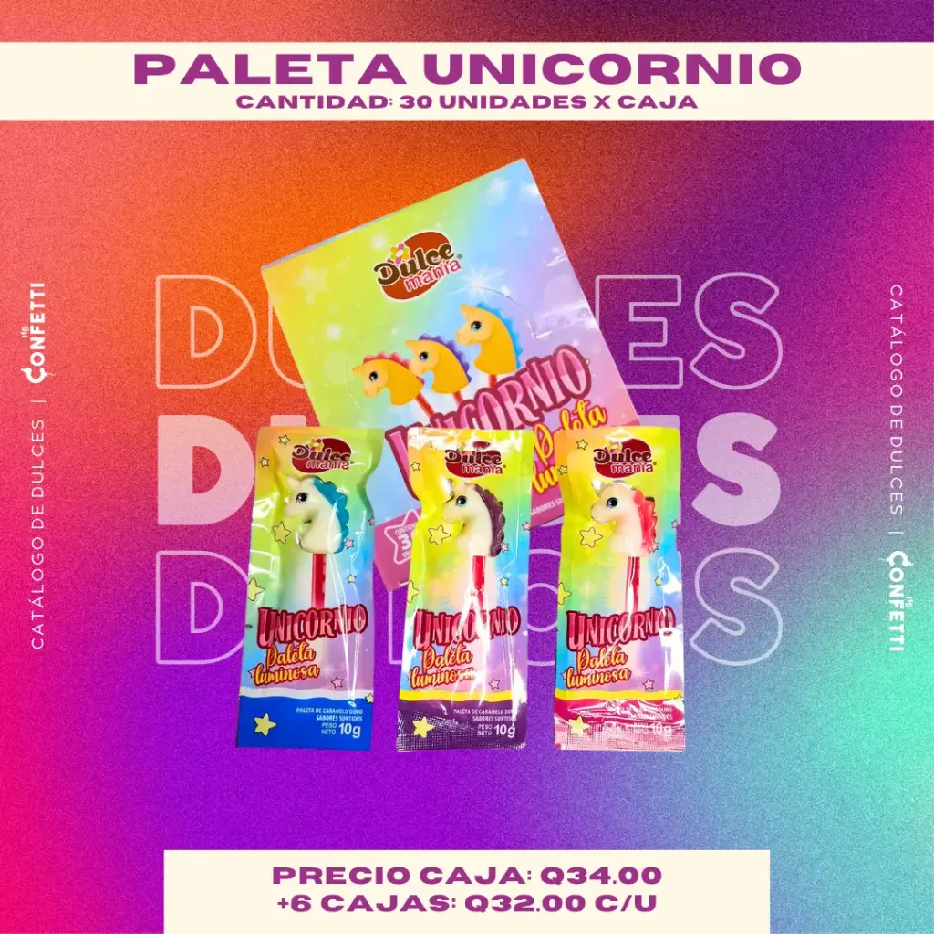 Caja de Paletas Unicornio 30U.