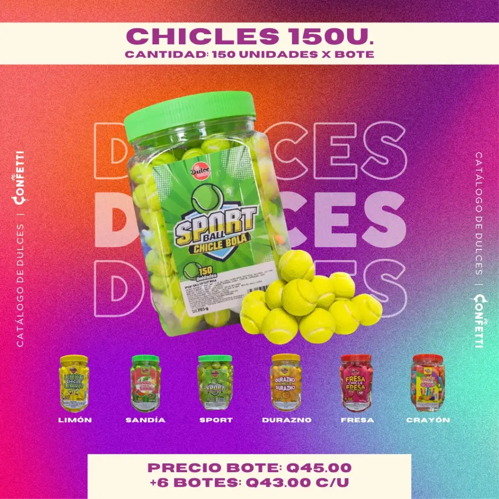 Bote de Chicles 150U. 6 Sabores Disponibles