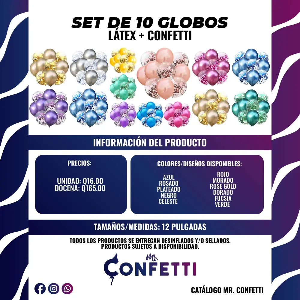 Set de 10 Globos (Látex + Confetti)
