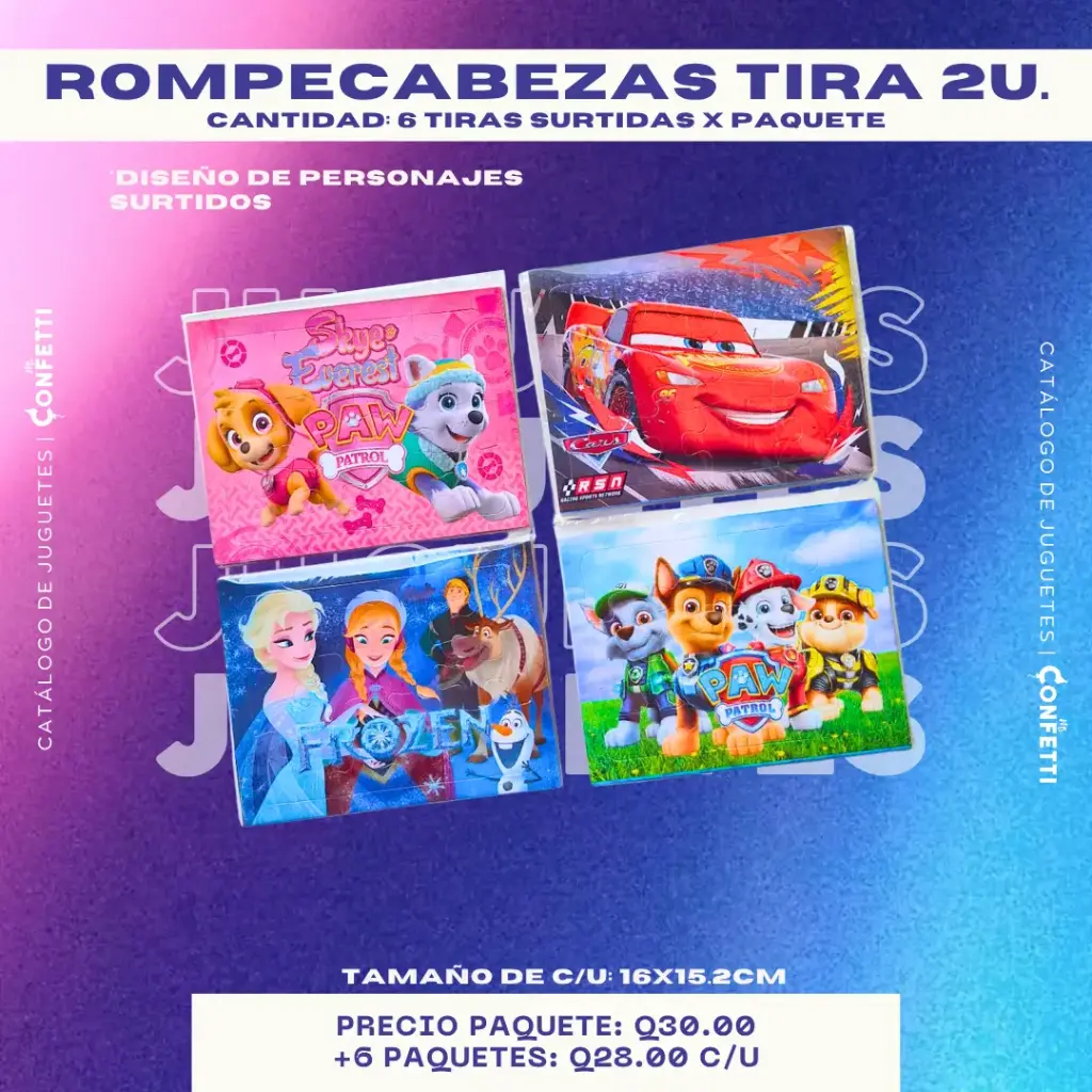 Rompecabezas Tira de 2U. 6 Tiras por paquete