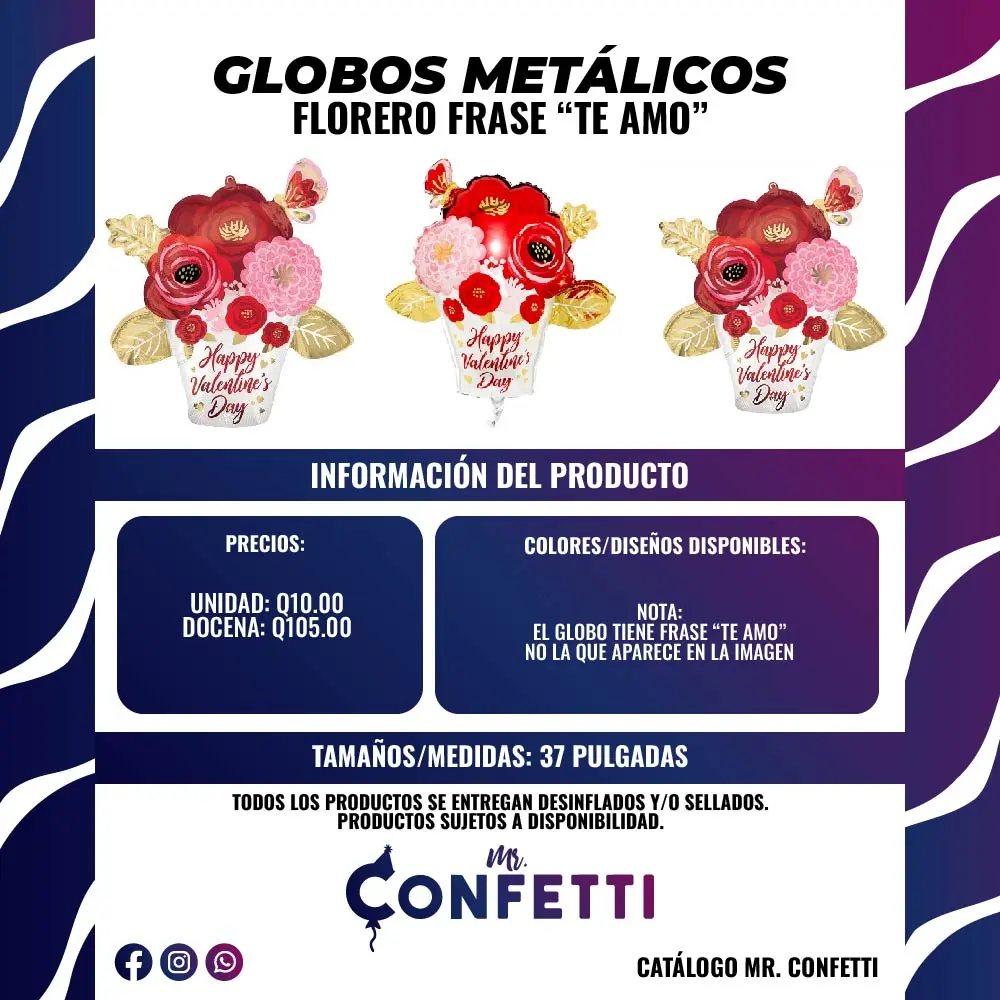 Metálicos de Florero frase Te Amo