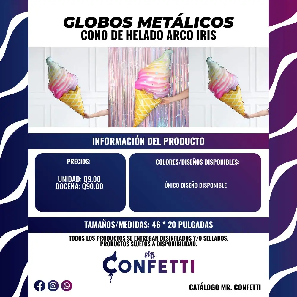 Metálicos Cono de Helado Arcoiris
