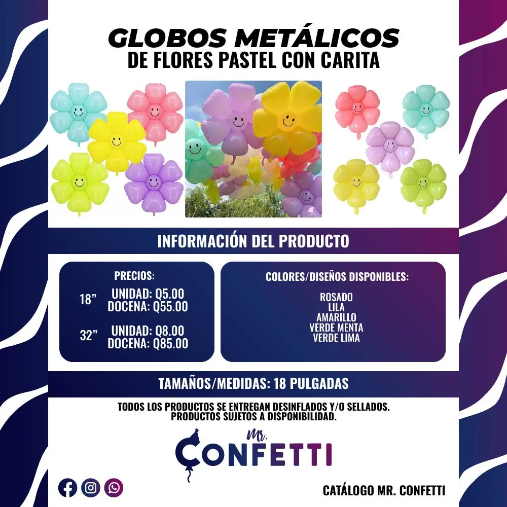 Metálicos de Flores Pastel Con Carita