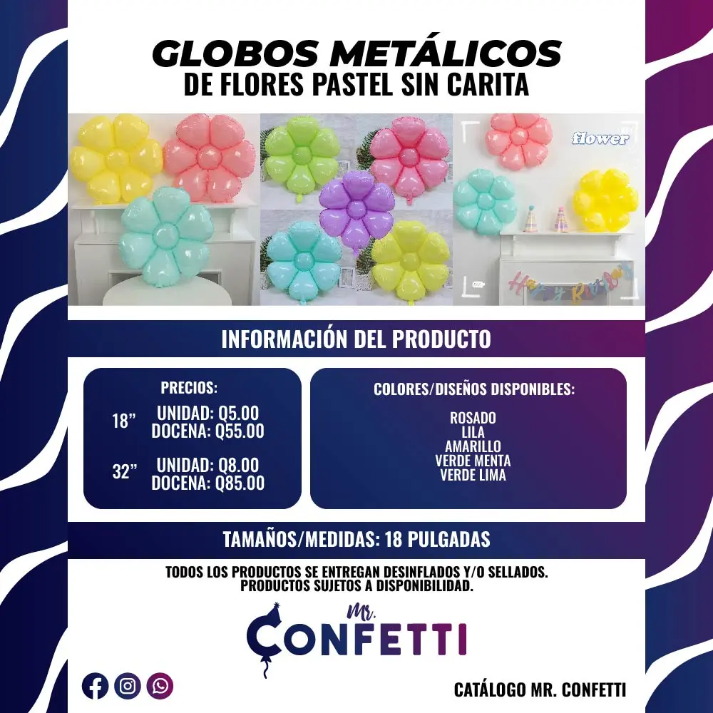 Metálicos de Flores Pastel Sin Carita