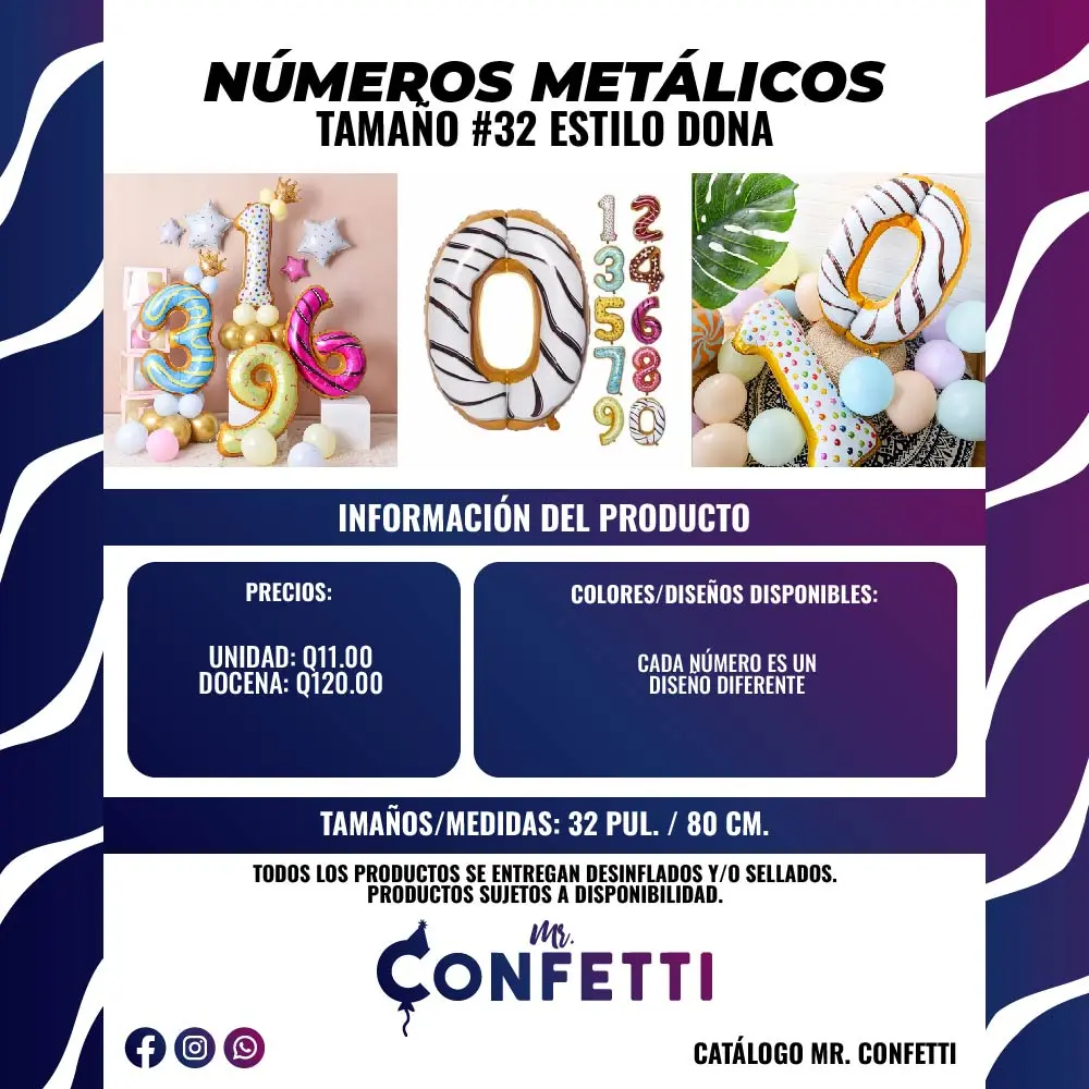 Números Metálicos de 32 Pulgadas diseño Donas