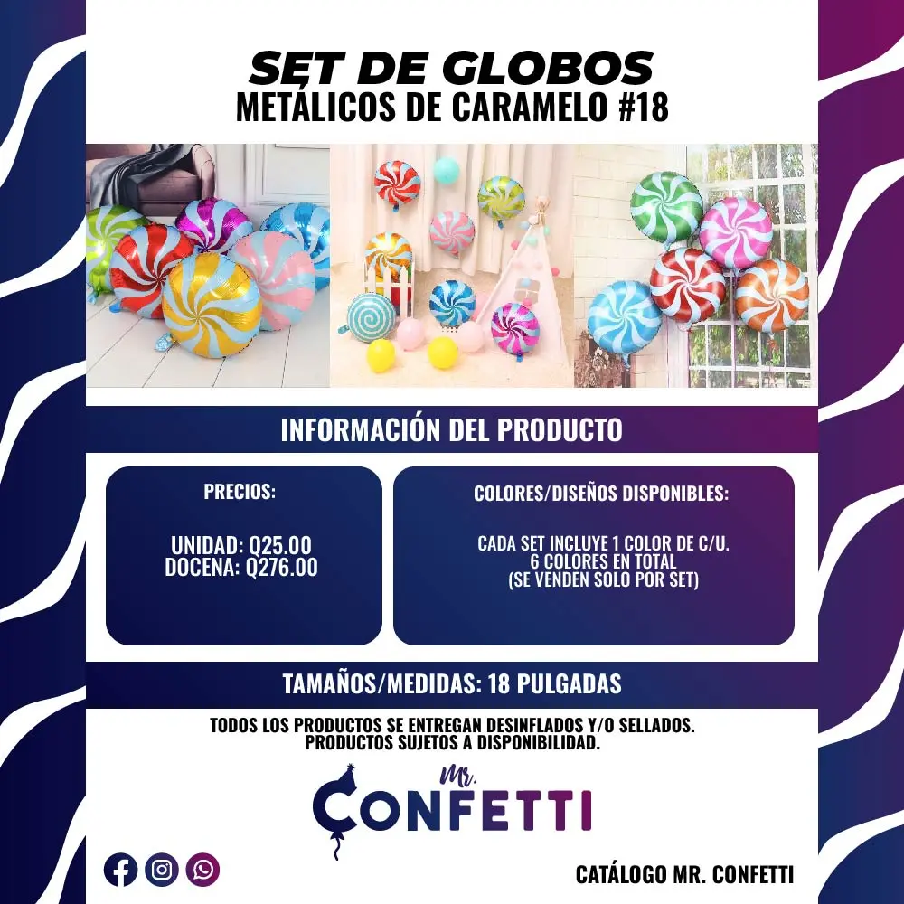 Set de 6 Caramelos diseño Franjas