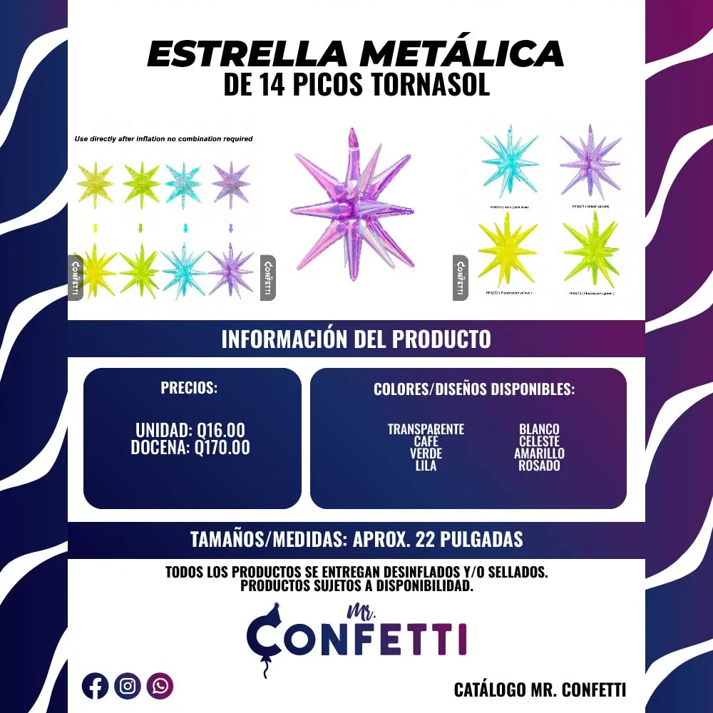 Metálicos de Estrella de 14 picos Tornasol