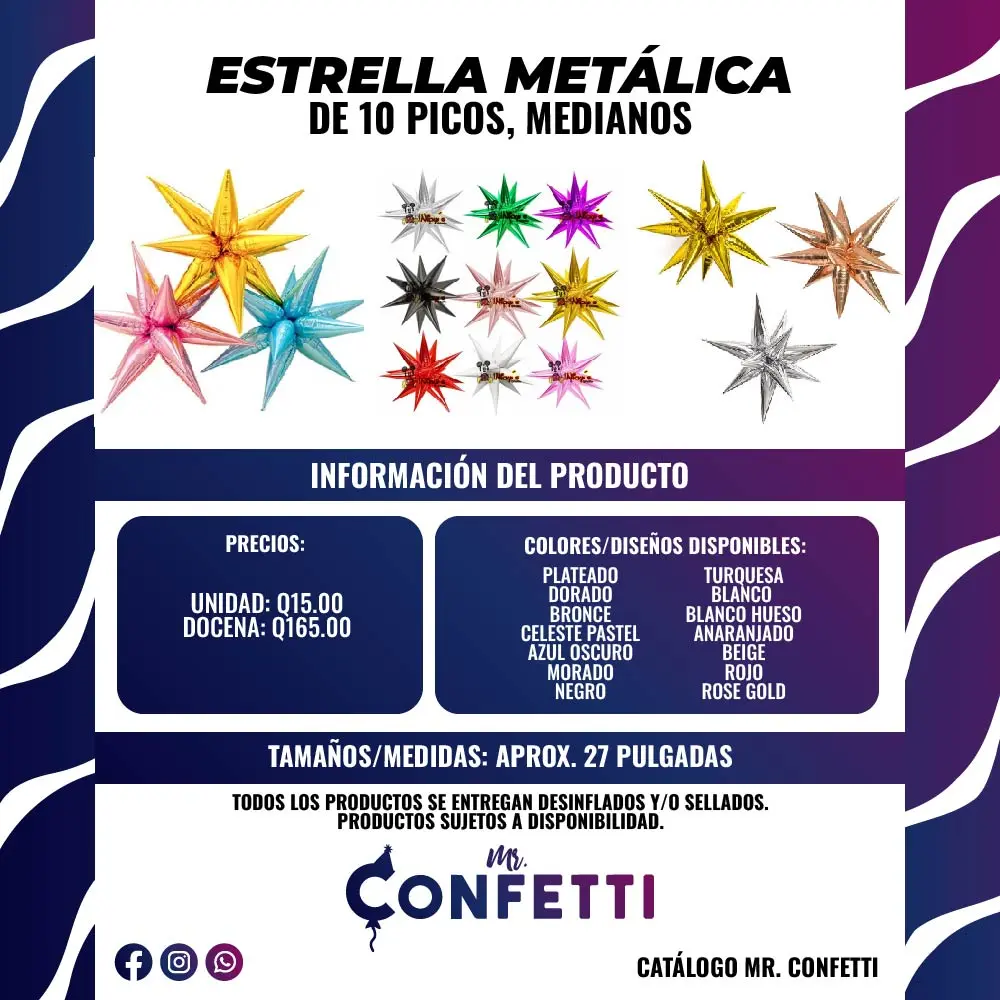 Metálicos de Estrella de 10 picos Mediana