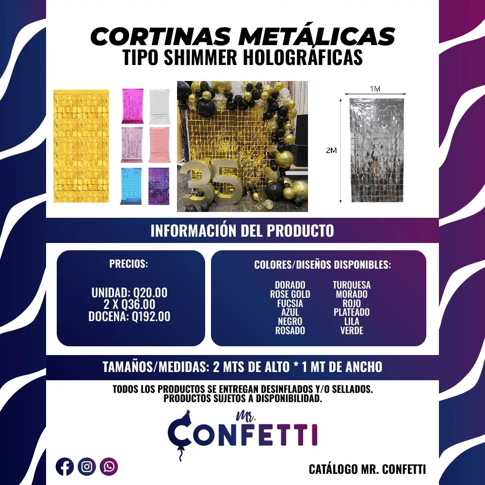 Cortinas metálicas Shimmer Holográficas