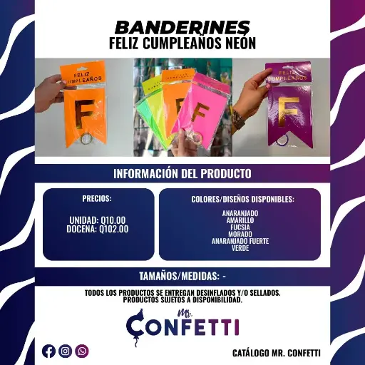 Banderín Feliz Cumpleaños Neón