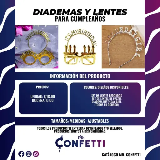 Set de Diademas y Lentes Para Cumpleaños
