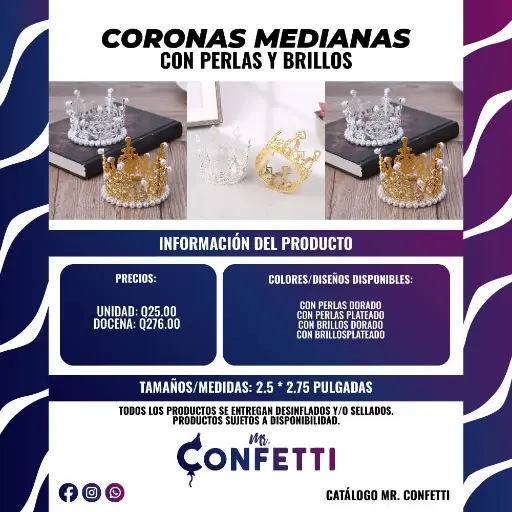Coronas Medianas con perlas y brillos