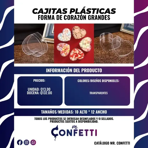 Cajitas Plásticas de Corazón Grandes