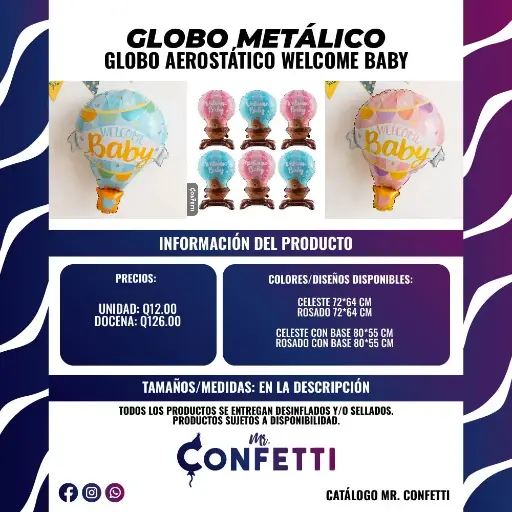 Metálicos de Globo Aerostático Welcome Baby