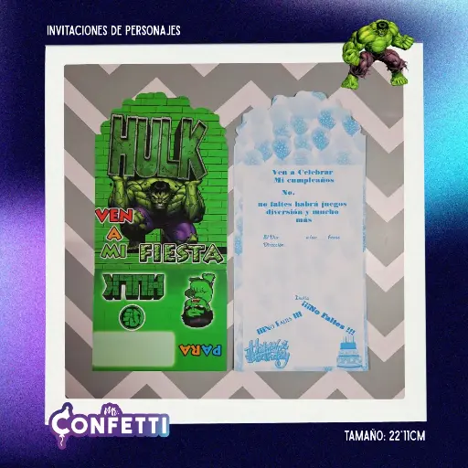 Invitación de personajes 10U Hulk