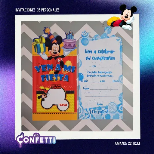 Invitación de personajes 10U Mickey Mouse