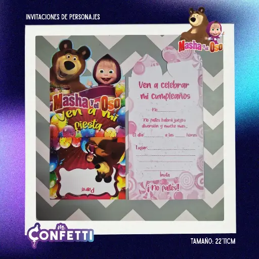 Invitación de personajes 10U Masha y el Oso