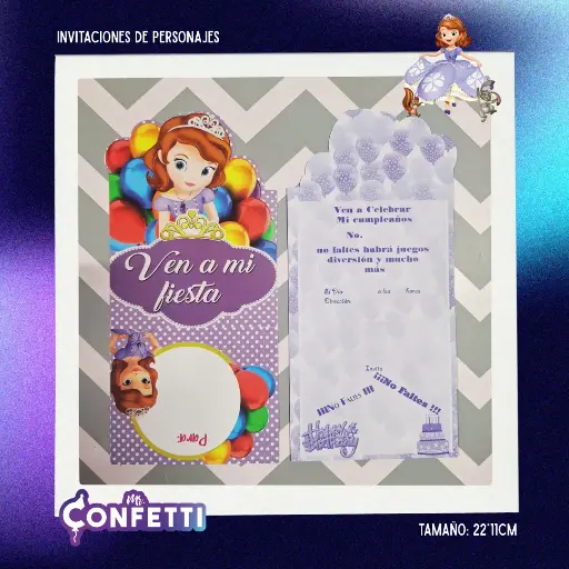 Invitación de personajes 10U Princesita Sofía