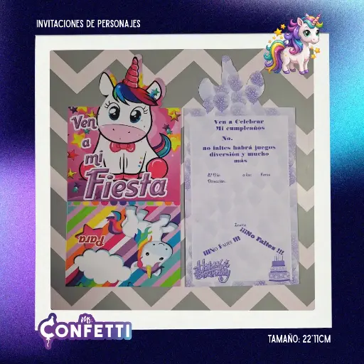 Invitación de personajes 10U Unicornio