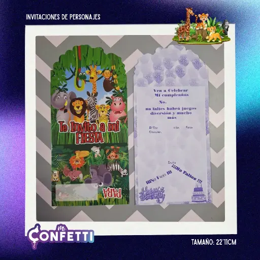 Invitación de personajes 10U Animales