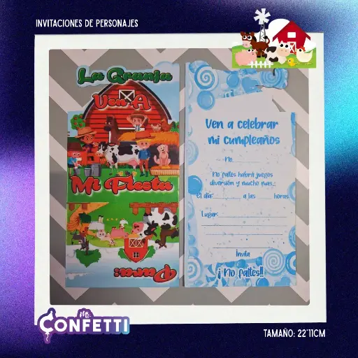Invitación de personajes 10U La Granja