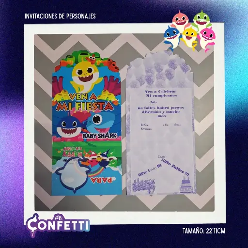 Invitación de personajes 10U Baby Shark
