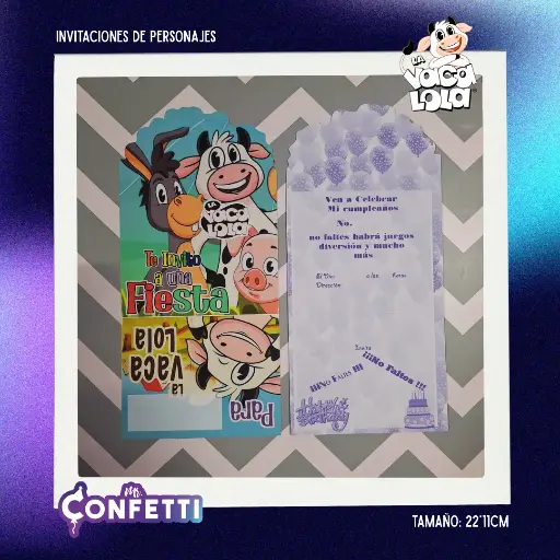 Invitación de personajes 10U La Vaca Lola