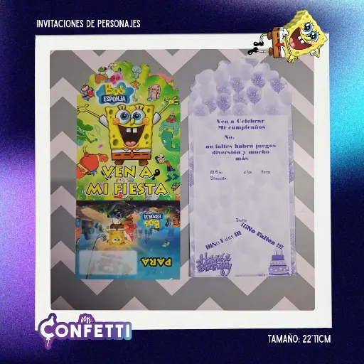 Invitación de personajes 10U Bob Esponja
