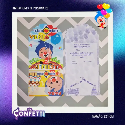Invitación de personajes 10U PLIM PLIM