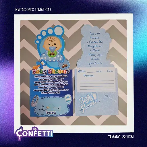 Invitación Temática 10U Baby Shower Piecito Celeste