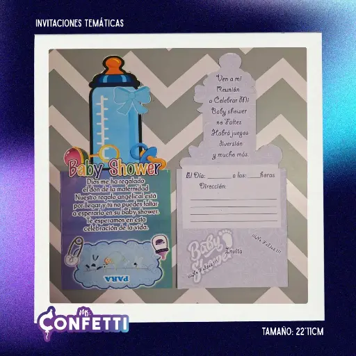 Invitación Temática 10U Baby Shower Pacha azul
