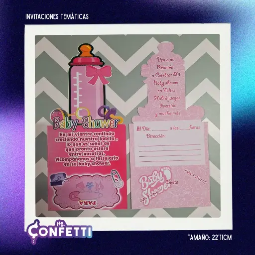 Invitación Temática 10U Baby Shower Pacha Rosado