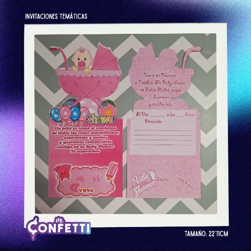 Invitación Temática 10U Baby Shower Carruaje Rosado