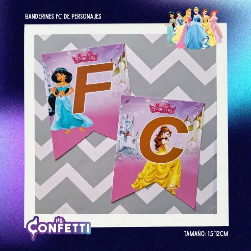 Banderín de Feliz Cumpleaños Personaje Princesas